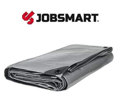 JobSmart 8 ft. x 10 ft. Heavy-Duty Tarp with Bungees, Black/Silver