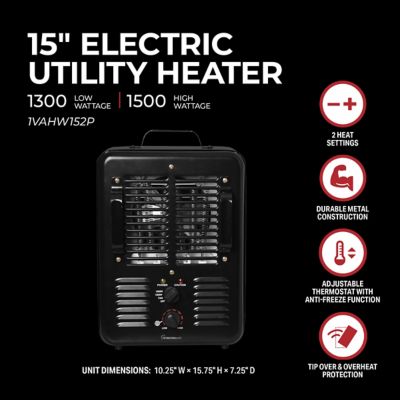 Image showing  15 in. 1500/1300W Milkhouse Heater with 2 Prong Power Cord