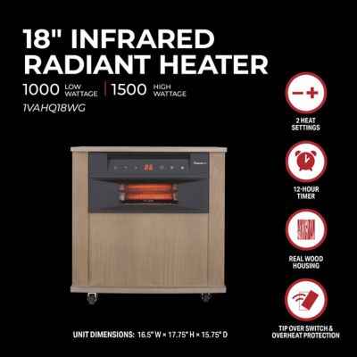Image showing  Electric 18 in. 1,500/1,000W Digital 6 Tube Infrared Heater with Remote