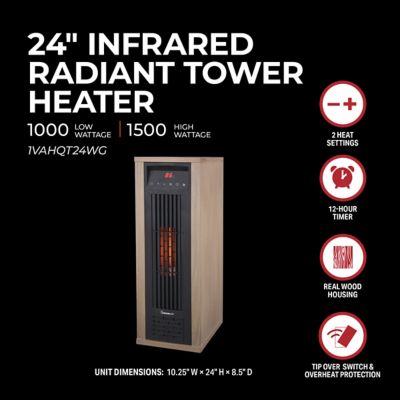 Image showing  Electric 24 in. 1,500/1,000W Digital 6 Tube Infrared Heater with Remote