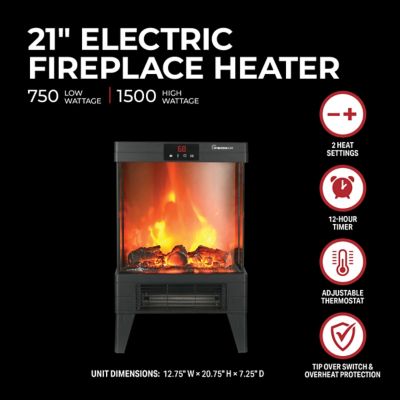 Image showing  21 in. 1500/750W Fan-forced Electric Fireplace Heater With Flame Effect