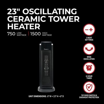 Image showing  23 in. 1500/750W Oscillating Digital Ceramic Tower Heater with Remote