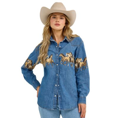 Wrangler Women's Boyfriend Western Snap Shirt