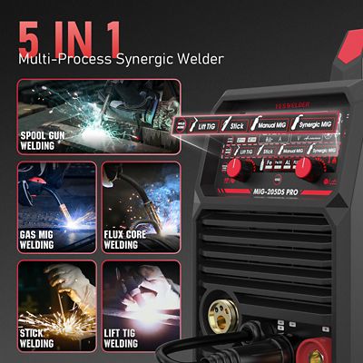 Image showing  200 Amps 110/220 V Dual Voltage, Large Digital Display, MIG/Flux/Lift TIG/ARC 4 in 1 Multi-process Aluminum Welder