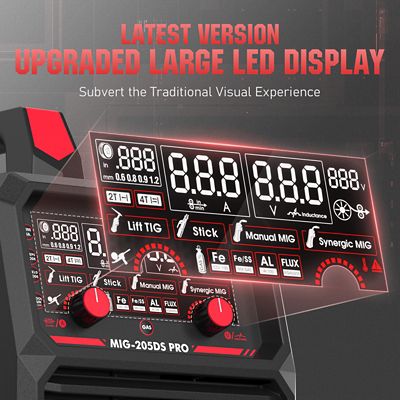 Image showing  200 Amps 110/220 V Dual Voltage, Large Digital Display, MIG/Flux/Lift TIG/ARC 4 in 1 Multi-process Aluminum Welder