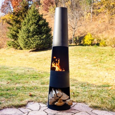 Image showing  59 in. H Steel Fire Pit Chiminea with Built-In Log Holder
