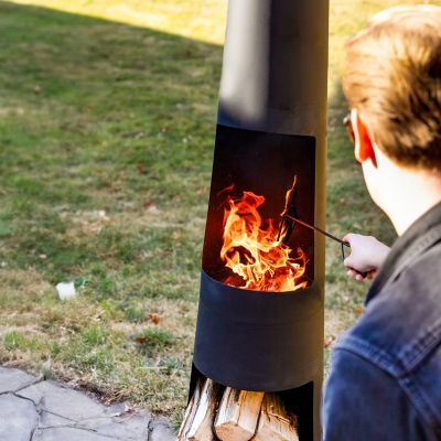 Image showing  59 in. H Steel Fire Pit Chiminea with Built-In Log Holder
