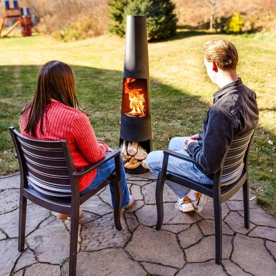 Image showing  59 in. H Steel Fire Pit Chiminea with Built-In Log Holder