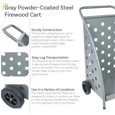 Image showing  Steel Firewood Log Cart With Wheels - 34 in. H