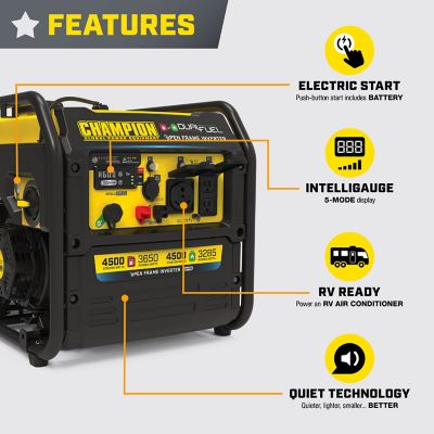 Image showing  4,500/3,650-Watt Dual-Fuel Portable Open Frame Inverter Generator, CO Shield, Electric Start, RV-Ready