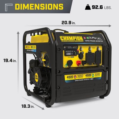 Image showing 5 th Champion Power Equipment 4,500/3,650-Watt Dual-Fuel Portable Open Frame Inverter Generator, CO Shield, Electric Start, RV-Ready