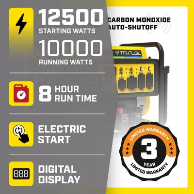 Image showing  12,500-Watt Electric Start Tri Fuel Home Backup Portable Generator with CO Shield