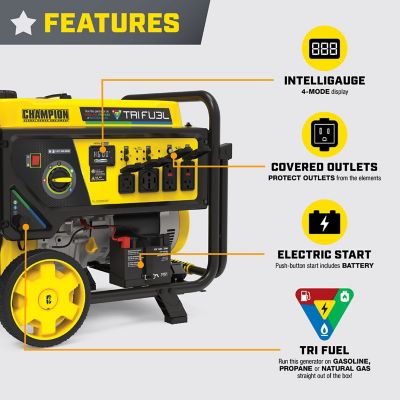 Image showing  12,500-Watt Electric Start Tri Fuel Home Backup Portable Generator with CO Shield