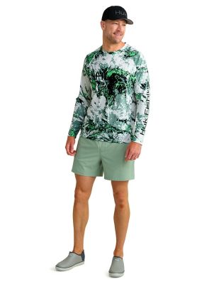 Huk Men's Pursuit Moshort Sleevey Oak Printed Long Sleeve Crew Shirt