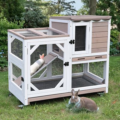 Image showing  AIR7013 Premium 2-Story Wooden Rabbit Hutch with Casters, Pull-Out Tray