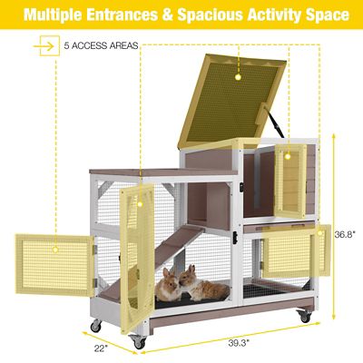Image showing 5 th Aivituvin AIR7013 Premium 2-Story Wooden Rabbit Hutch with Casters, Pull-Out Tray