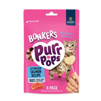 Bonkers Purrpops Cat Treat Freeze Dried Lip Smackin Salmon, 4 pk.