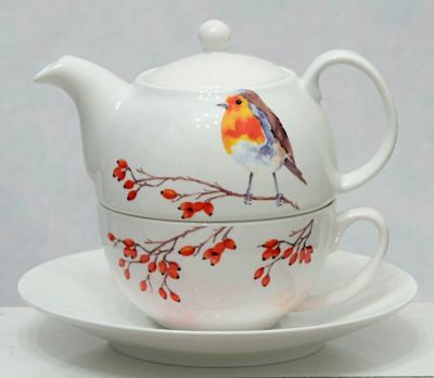 Image showing  TEA FOR ONE - ROBIN Bone China Ceramic Made in England