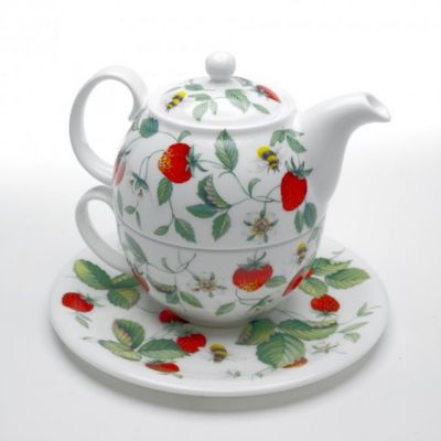 Image showing  Tea for One Alpine Strawberry Bone China Ceramic, Made in England