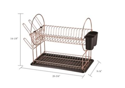 Image showing  Stainless Steel 2-Tier Dish Rack with Dripping Ttray (Rose Gold)