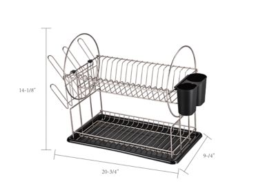 Image showing  Stainless Steel 2-Tier Dish Rack with Dripping Ttray (Silver)