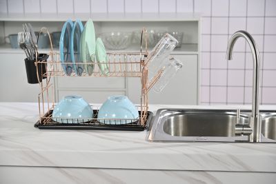 Image showing  Stainless Steel 2-Tier Dish Rack with Dripping Ttray (Silver)
