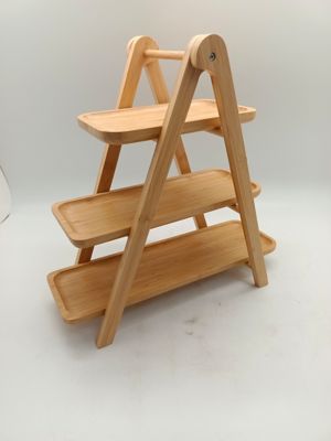 Image showing  3-tiers Bamboo Ladder Serving trays and stand