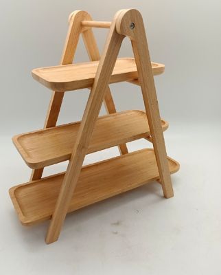 Image showing  3-tiers Bamboo Ladder Serving trays and stand