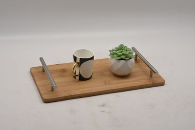 Image showing  Rectangular BAMBOO TRAY with chrome finish handle
