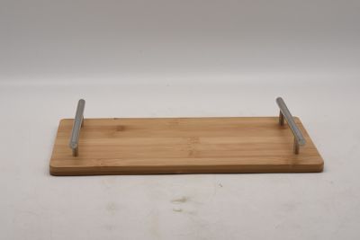 Image showing  Rectangular BAMBOO TRAY with chrome finish handle