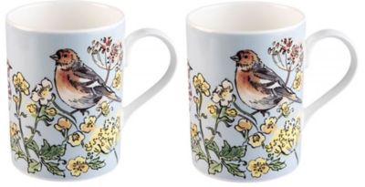 Roy Kirkham Lucy Mugs - Morning Chorus Set of 2, Design: Brown Bird Bone China Ceramic Made in England