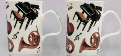 Roy Kirkham Lancaster Mug - Concert Set of 2, Black Piano Bone China Ceramic Made in England