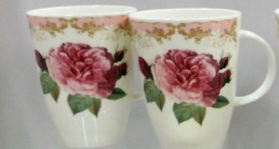Roy Kirkham Louise Mug - Vintage Roses Set of 2, Pink Color Bone China Ceramic Made In England