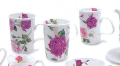 Roy Kirkham Lancaster Mug - Rose Du Temps Set of 6 Bone China Ceramic Made in England