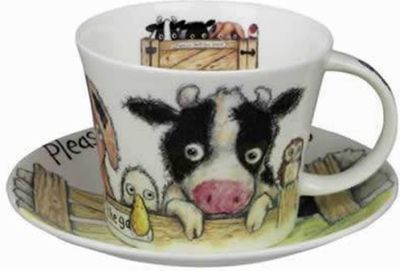 Roy Kirkham Breakfast Cup/Saucer-Please Shut The Gate Set of 2 Bone China Ceramic Made in England