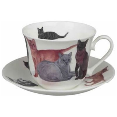 Roy Kirkham Breakfast Cup/Saucer-Cats Galore Set of 2 Bone China Ceramic Made in England