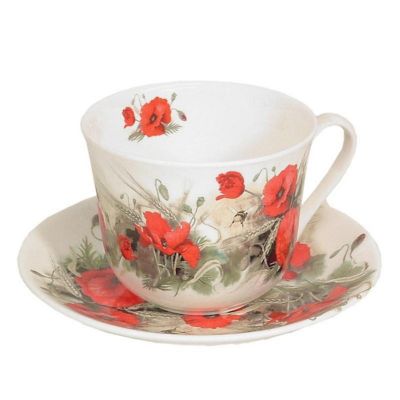 Roy Kirkham Breakfast Cup & Saucer - Poppy, Set of 2 Bone China Ceramic Made in England