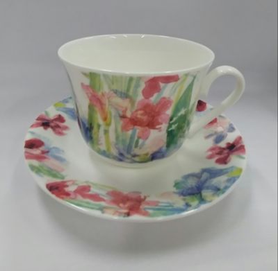 Roy Kirkham Breakfast Cup & Saucer, Sweet Meadow, Set of 2, Bone China Ceramic Made in England