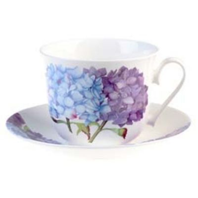 Roy Kirkham Breakfast Cup/Saucer - Hydrangea Set of 2 Bone China Ceramic Made in England