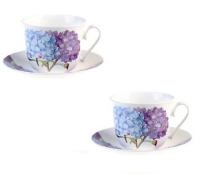 Image showing  Breakfast Cup/Saucer - Hydrangea Set of 2 Bone China Ceramic Made in England