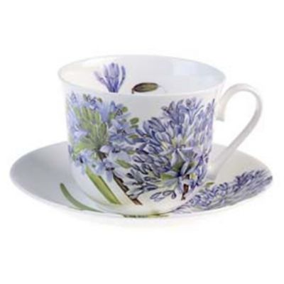Roy Kirkham Breakfast Cup/Saucer - Agapanthus Set of 2 Bone China Ceramic Made in England