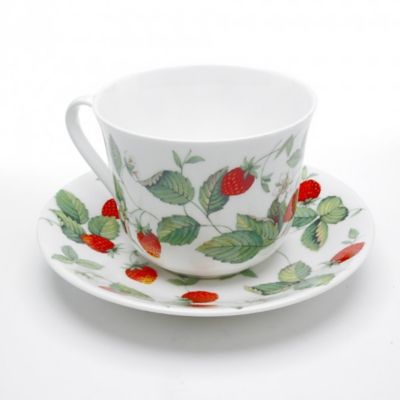 Roy Kirkham Breakfast Cup/Saucer - Alpine Strawberry Set of 2 Bone China Ceramic Made in England
