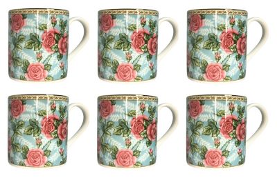 Image showing  THE CLASSIC COLLECTION FLORAL SCENTS LARCH MUGS - ROSE - Set of 6, Bone China Ceramic Made in England
