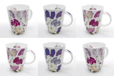 Roy Kirkham LOUISE MUG - SWEET PEA, Set of 6 Bone China Ceramic Made in England
