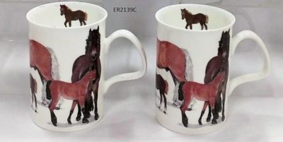 Image showing  Lancaster Mug - Horses Set of 6 Bone China Ceramic Made in England
