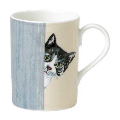 Image showing  LUCY MUG-CAT THROUGH THE DOOR, Set of 6 Bone China Ceramic Made in England