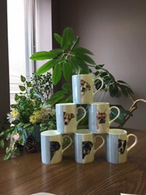 Image showing  LUCY MUG-DOG THROUGH THE DOOR, Set of 6 Bone China Ceramic Made in England