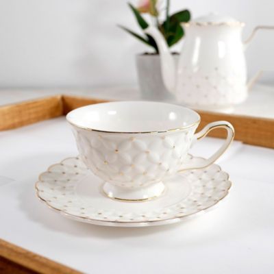 Image showing  6 oz. Tea Cup/Saucer, Gold Polka Dots
