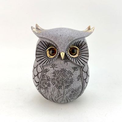 Image showing  Grey Ceramic Owl With Gold Eyes 3x3x3 inches