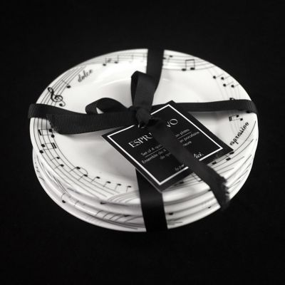 Image showing  Ceramic Dessert Plate Set of 4 - Music Notes Design 6 in.